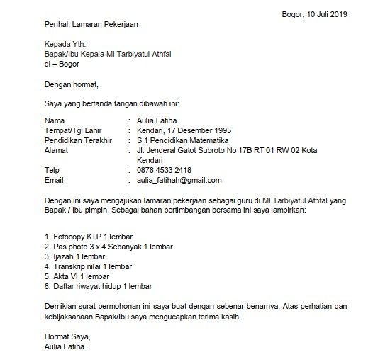 Detail Contoh Surat Lamaran Guru Nomer 9