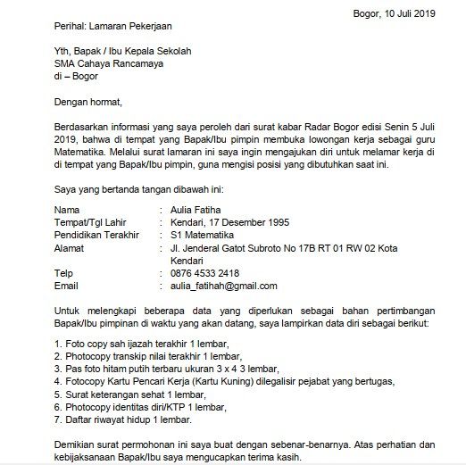 Detail Contoh Surat Lamaran Guru Nomer 10