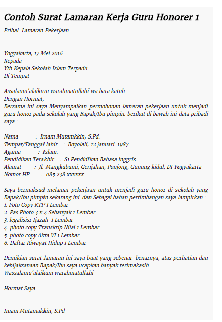 Detail Contoh Surat Lamaran Guru Honor Nomer 44