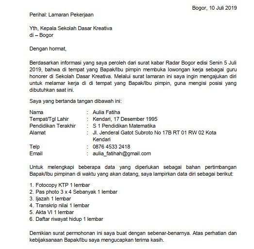 Detail Contoh Surat Lamaran Guru Honorer Nomer 12