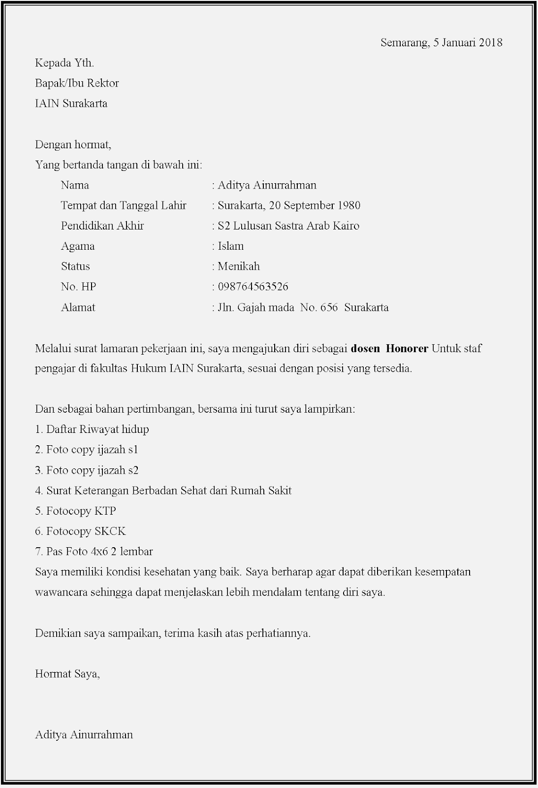 Detail Contoh Surat Lamaran Honorer Nomer 36