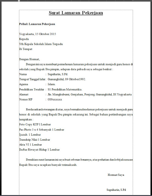 Detail Contoh Surat Lamaran Honorer Nomer 41