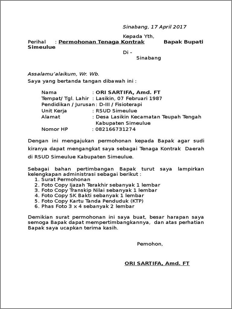 Detail Contoh Surat Lamaran Honorer Nomer 42