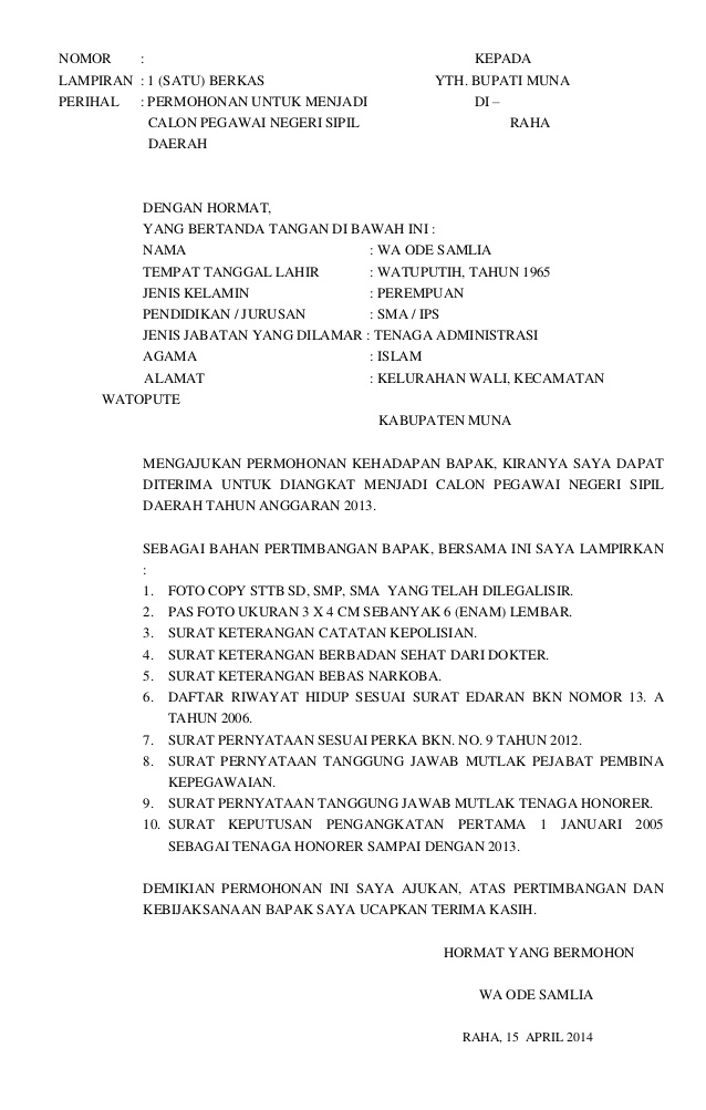 Detail Contoh Surat Lamaran Honorer Pemda Nomer 19