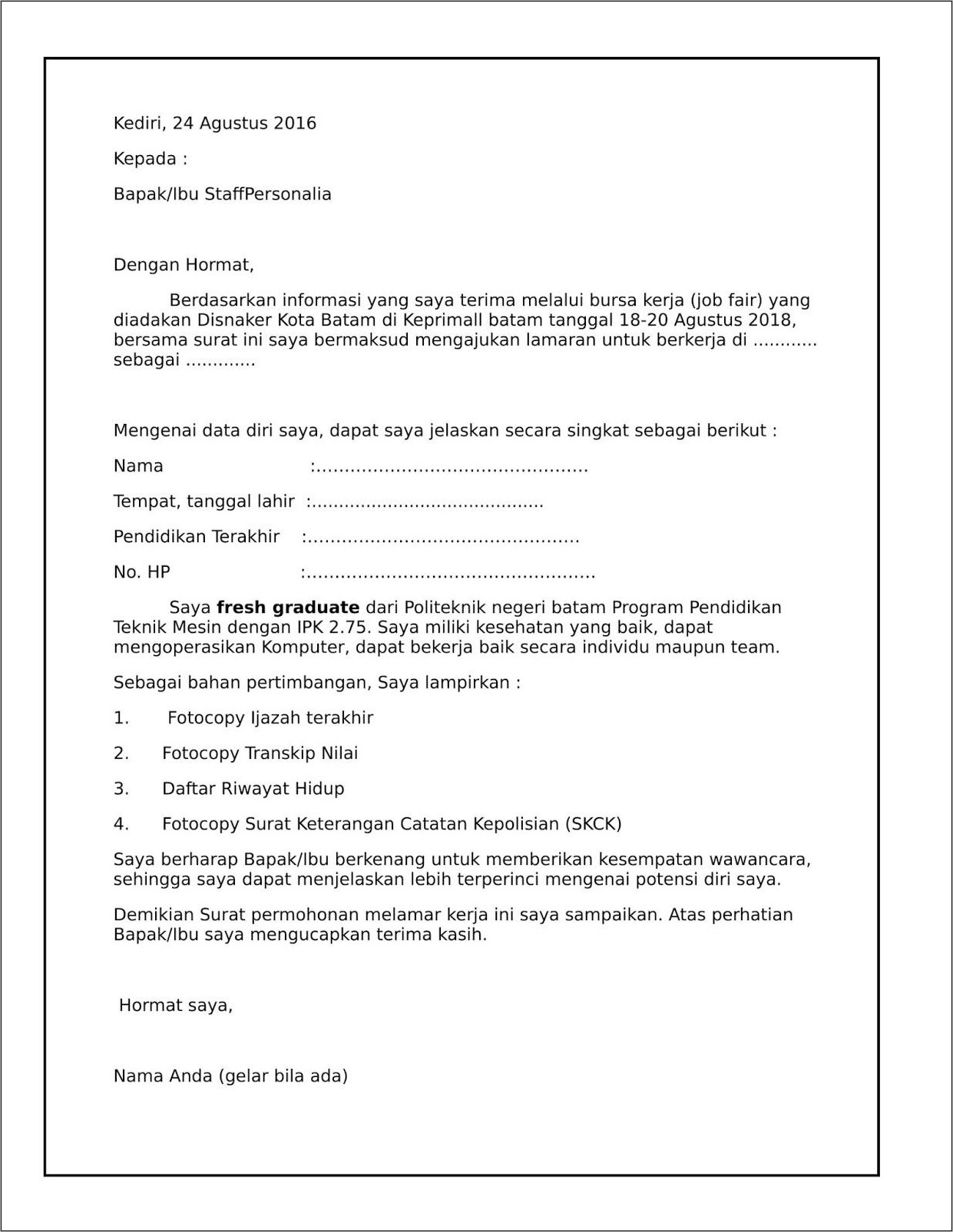 Detail Contoh Surat Lamaran Jobfair Nomer 13