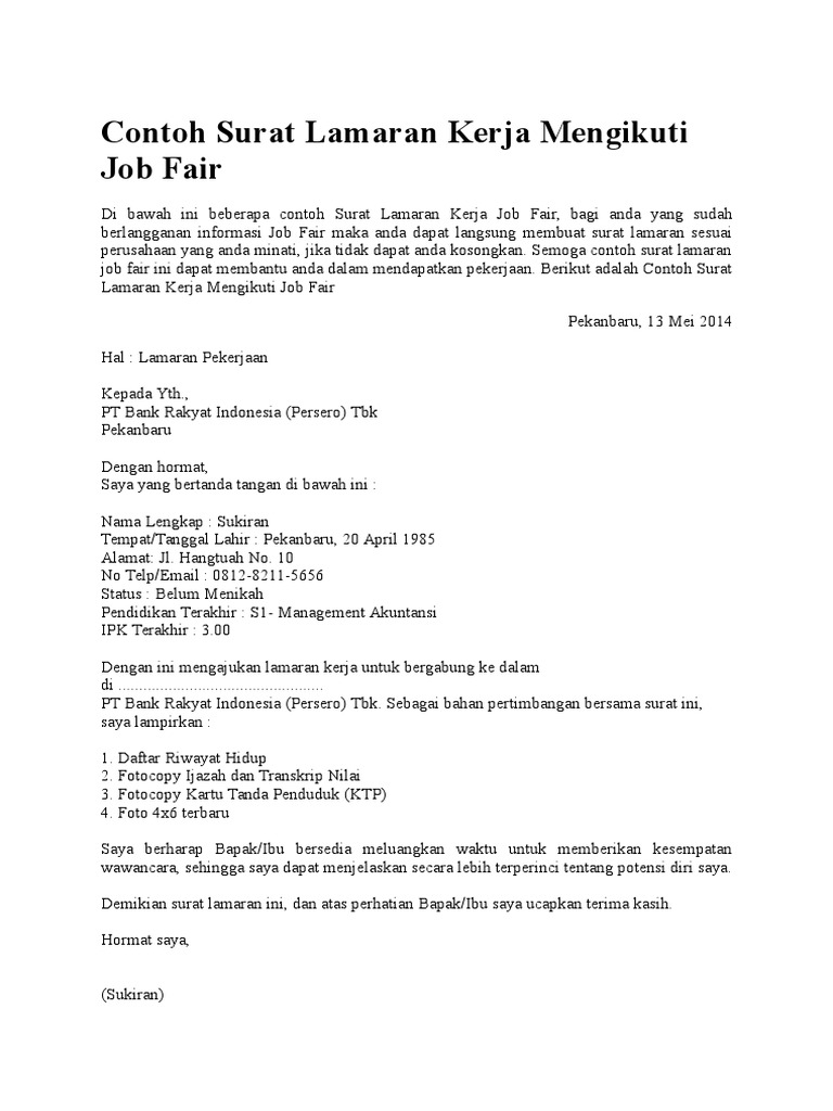 Detail Contoh Surat Lamaran Jobfair Nomer 24