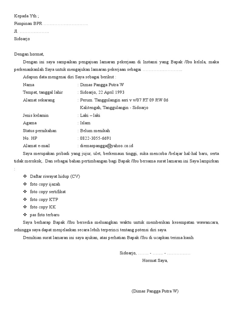 Detail Contoh Surat Lamaran Ke Bank Nomer 11