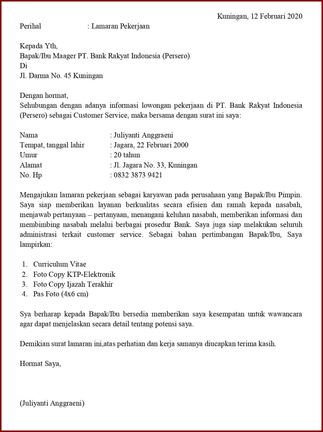 Detail Contoh Surat Lamaran Ke Bank Nomer 36