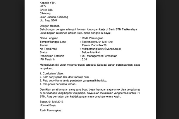 Detail Contoh Surat Lamaran Ke Bank Nomer 49