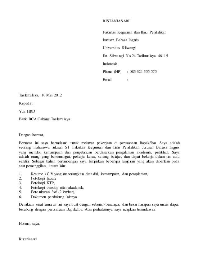 Detail Contoh Surat Lamaran Ke Bank Bri Nomer 13