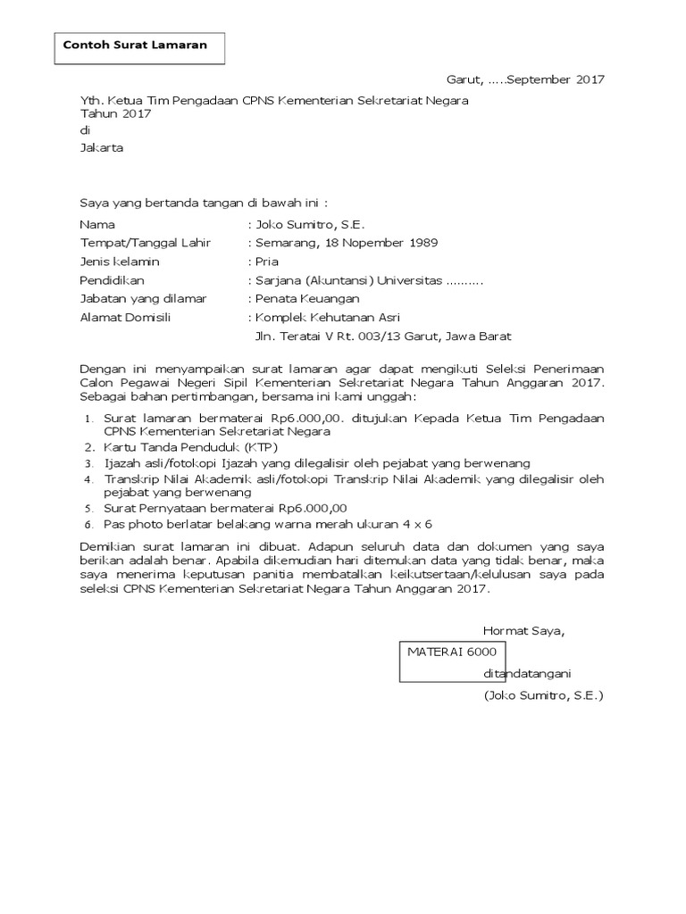Detail Contoh Surat Lamaran Ke Kementerian Nomer 45