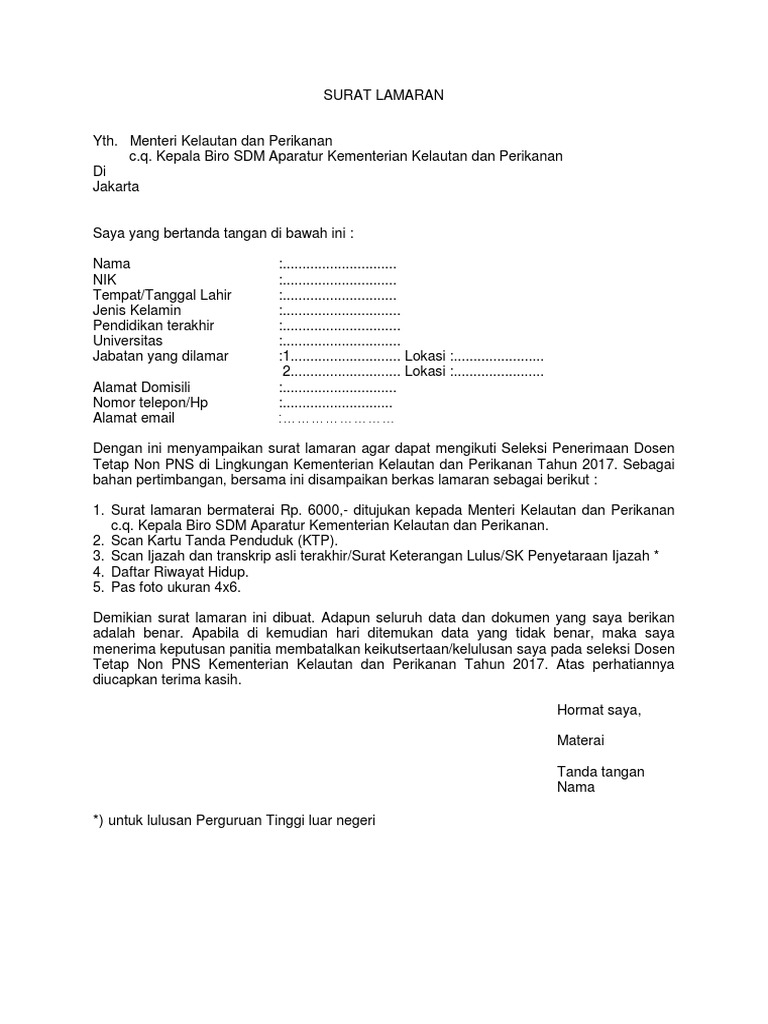 Detail Contoh Surat Lamaran Ke Kementerian Nomer 9
