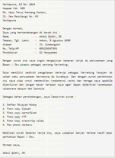 Detail Contoh Surat Lamaran Ke Pt Nomer 57