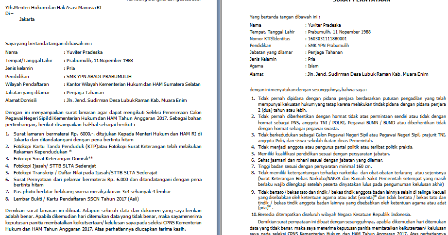 Detail Contoh Surat Lamaran Kemenkumham Nomer 54