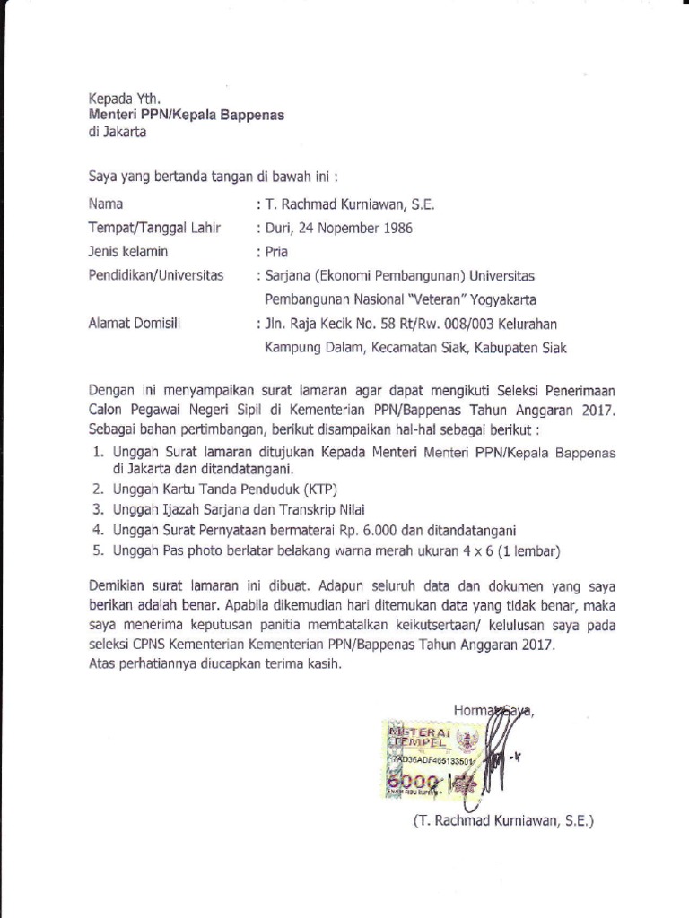 Detail Contoh Surat Lamaran Kementerian Nomer 24