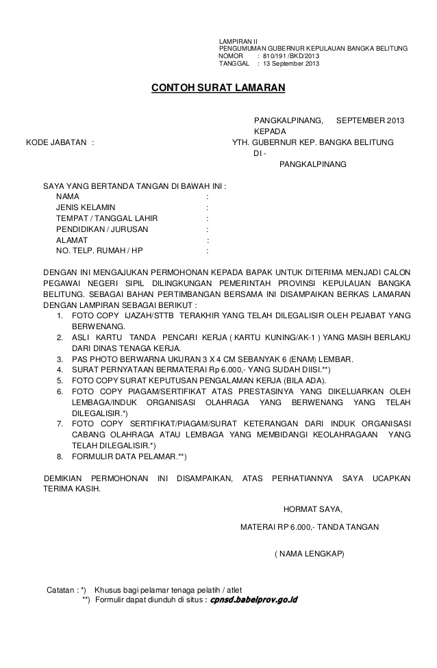 Detail Contoh Surat Lamaran Kementerian Nomer 43