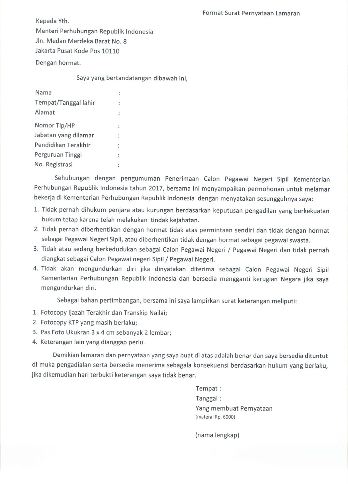 Detail Contoh Surat Lamaran Kementerian Perhubungan Nomer 12