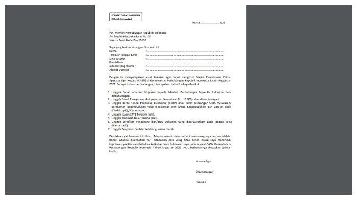Detail Contoh Surat Lamaran Kementerian Perhubungan Nomer 34