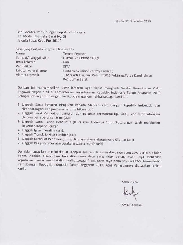 Detail Contoh Surat Lamaran Kementerian Perhubungan Nomer 43