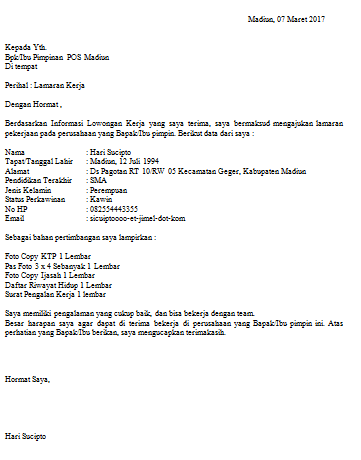 Detail Contoh Surat Lamaran Kerja 2017 Nomer 23