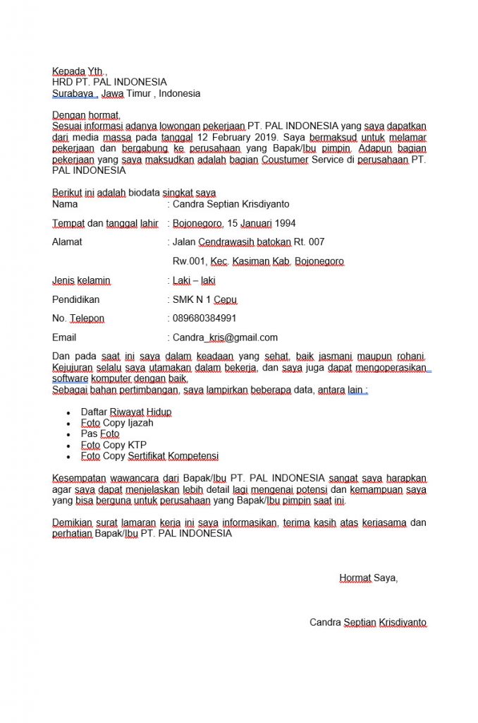 Detail Contoh Surat Lamaran Kerja 2019 Doc Nomer 4