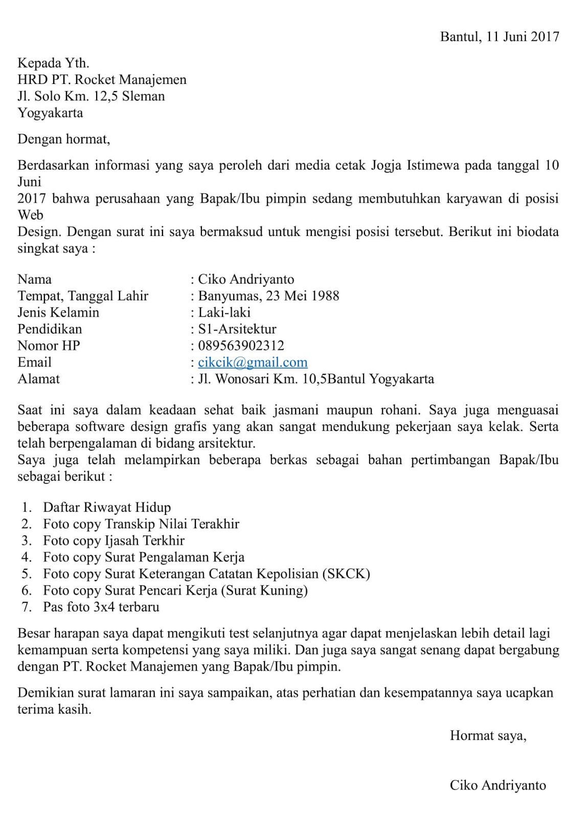 Detail Contoh Surat Lamaran Kerja 2020 Nomer 6