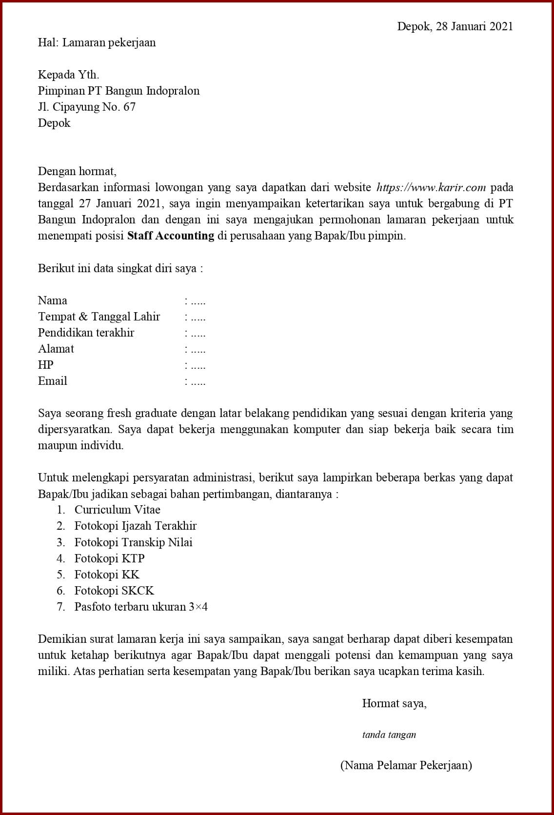 Detail Contoh Surat Lamaran Kerja Accounting Nomer 21