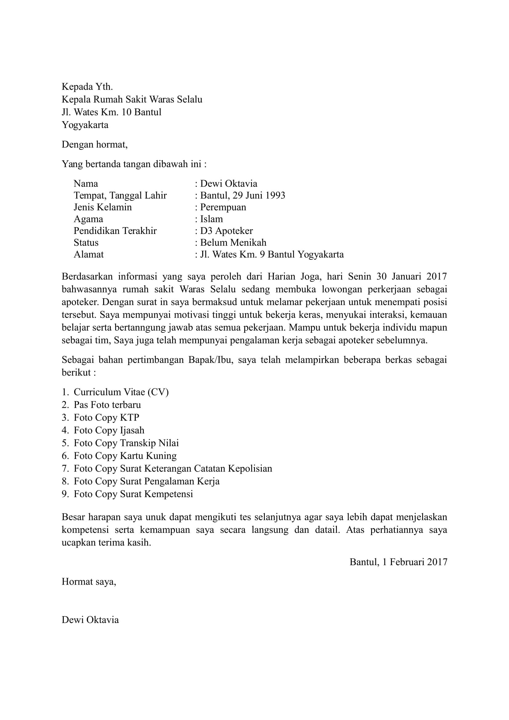 Detail Contoh Surat Lamaran Kerja Apoteker Di Rumah Sakit Nomer 5