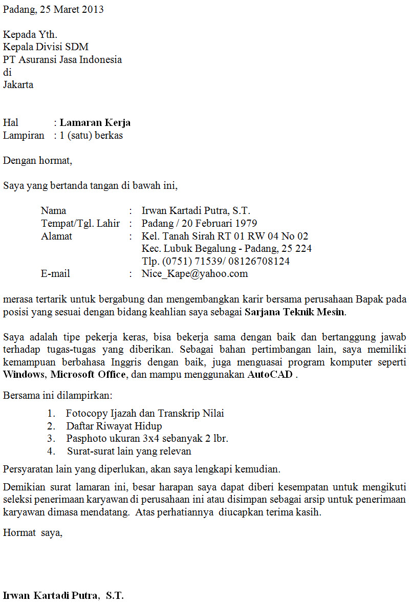 Detail Contoh Surat Lamaran Kerja Asuransi Nomer 24