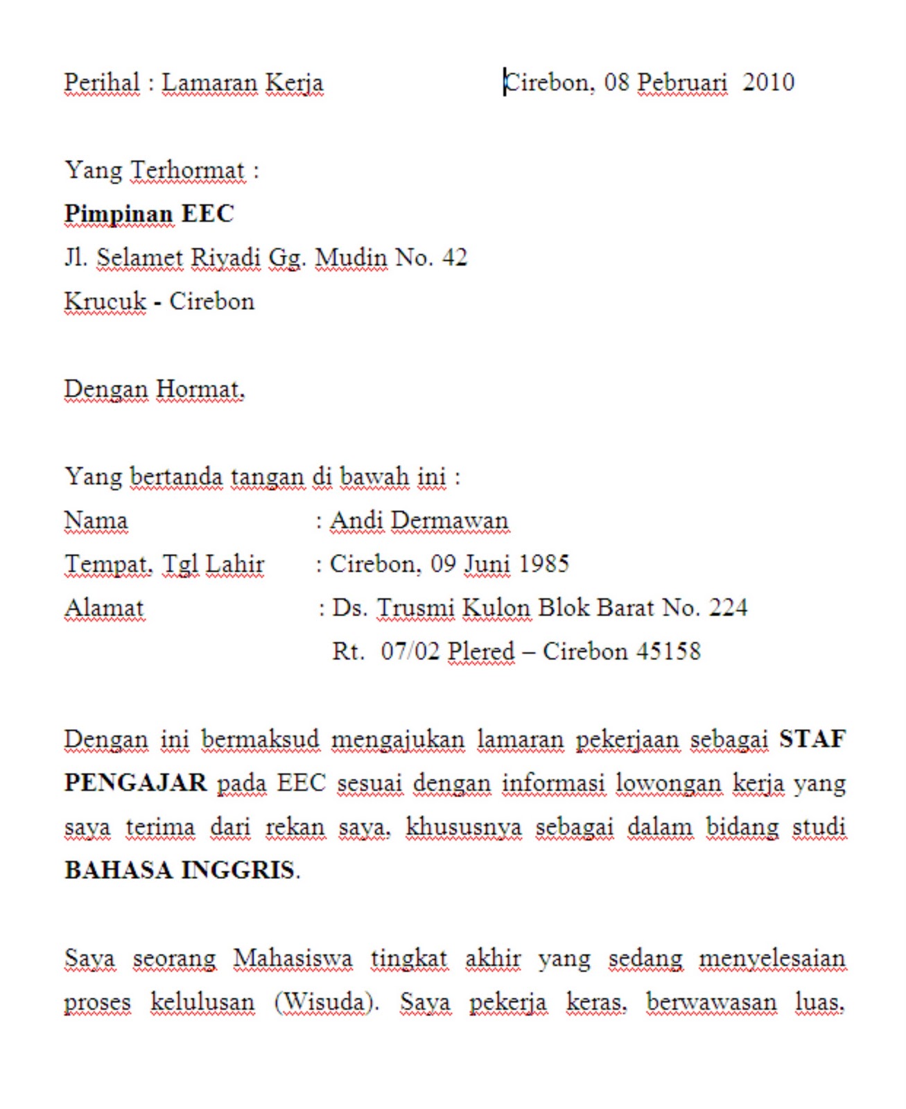 Detail Contoh Surat Lamaran Kerja Asuransi Nomer 10