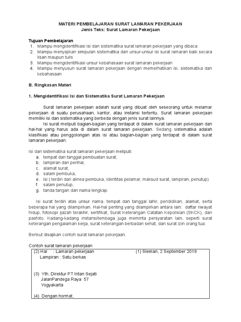 Detail Contoh Surat Lamaran Kerja Bahasa Indonesia Kelas 12 Nomer 36