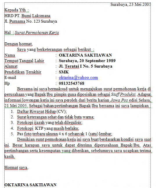 Detail Contoh Surat Lamaran Kerja Bahasa Indonesia Kelas 12 Nomer 38