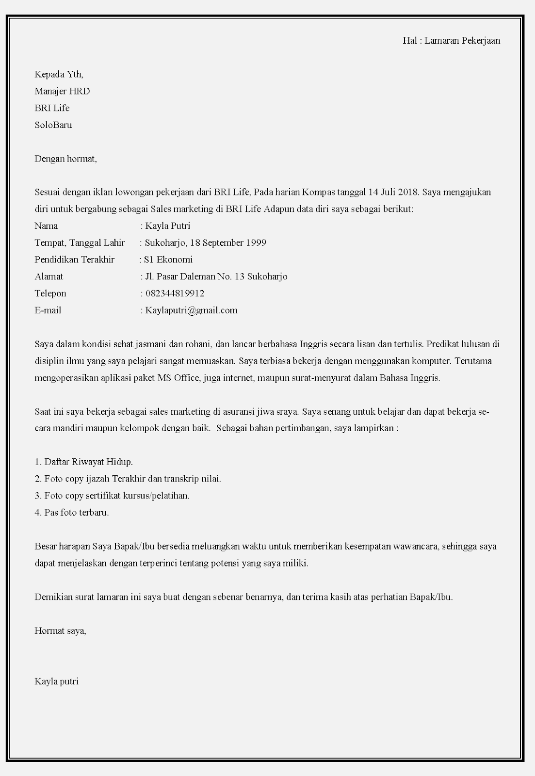 Detail Contoh Surat Lamaran Kerja Bank Bri Sebagai Teller Nomer 22