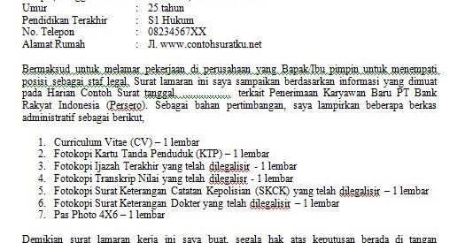 Detail Contoh Surat Lamaran Kerja Bank Btn Nomer 36