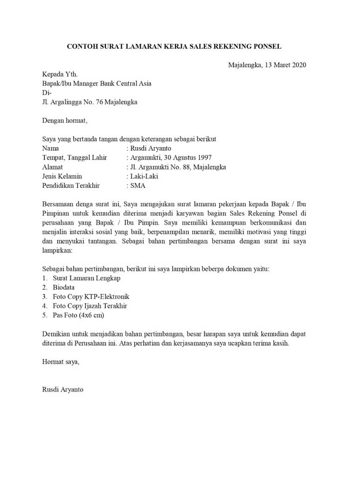Detail Contoh Surat Lamaran Kerja Bank Mandiri Nomer 16