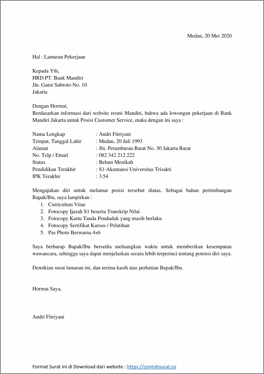 Detail Contoh Surat Lamaran Kerja Bca Nomer 11