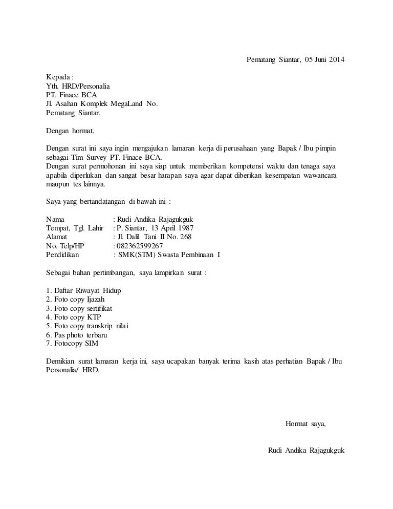 Detail Contoh Surat Lamaran Kerja Bca Nomer 27