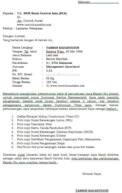 Detail Contoh Surat Lamaran Kerja Bca Nomer 41