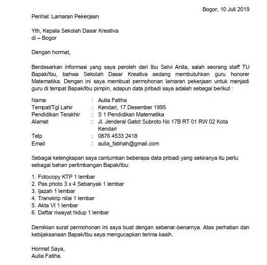 Detail Contoh Surat Lamaran Kerja Berdasarkan Informasi Orang Lain Nomer 8