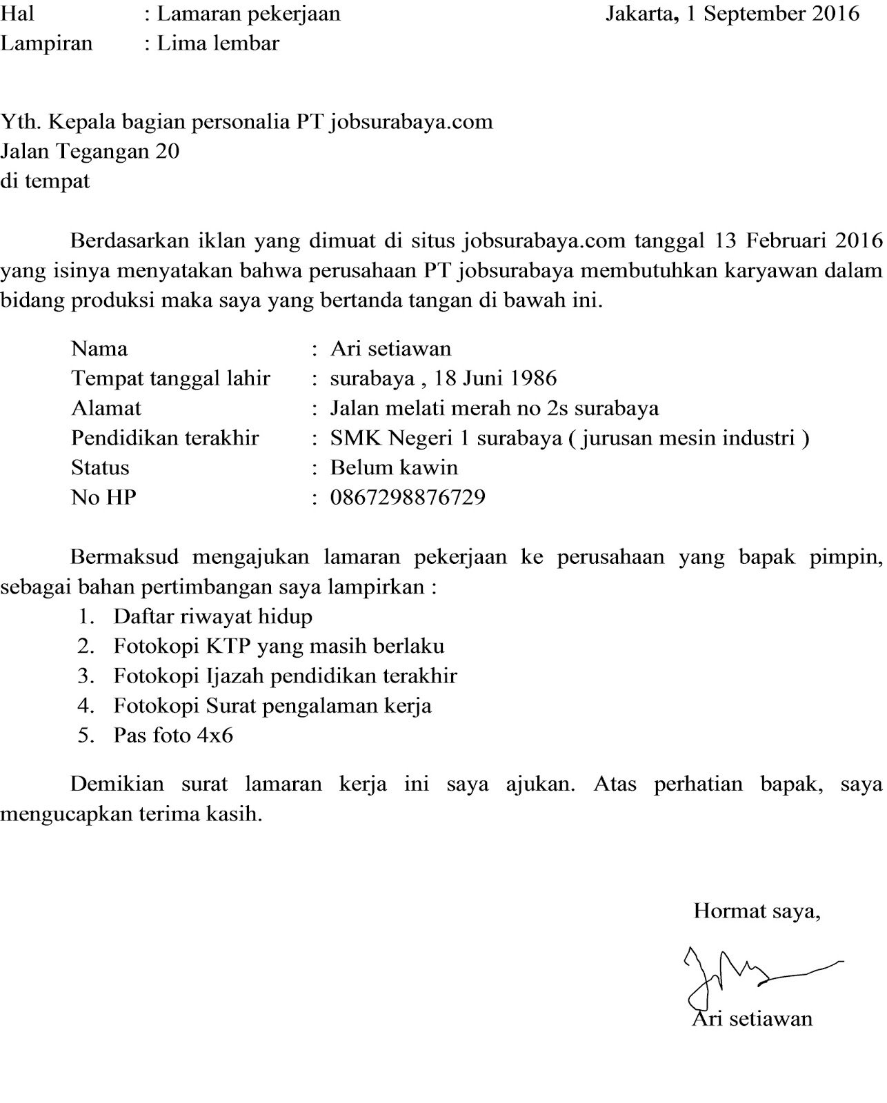 Detail Contoh Surat Lamaran Kerja Berdasarkan Pengumuman Nomer 53