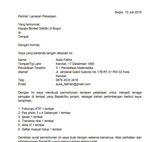 Detail Contoh Surat Lamaran Kerja Berdasarkan Pengumuman Nomer 56