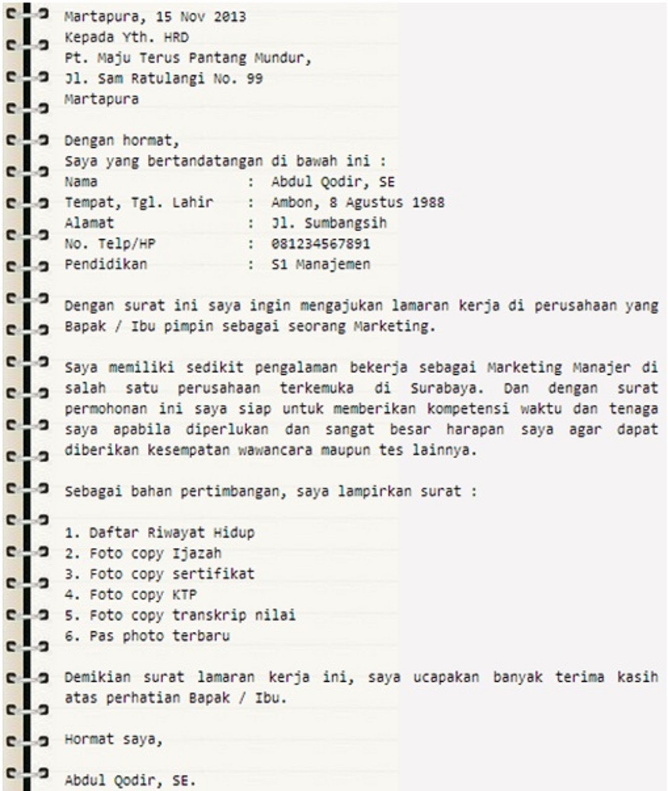 Detail Contoh Surat Lamaran Kerja Biasa Nomer 37