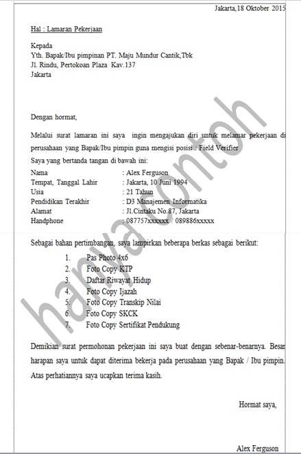 Detail Contoh Surat Lamaran Kerja Biasa Nomer 41