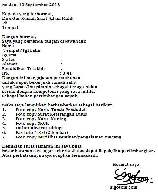 Detail Contoh Surat Lamaran Kerja Bidan Nomer 49