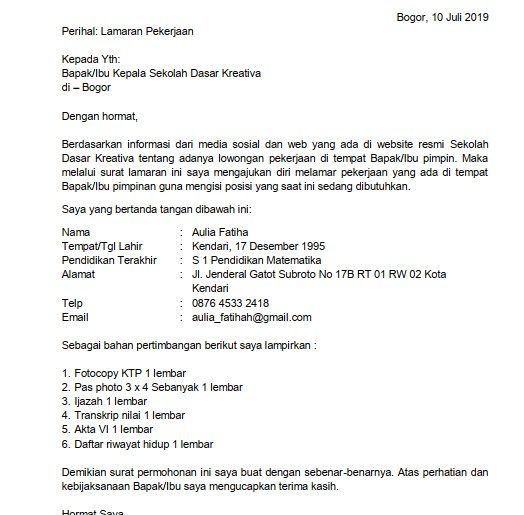 Detail Contoh Surat Lamaran Kerja Bimbel Nomer 13