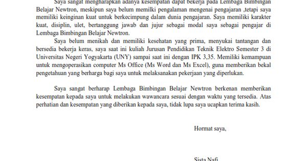 Detail Contoh Surat Lamaran Kerja Bimbel Ganesha Operation Nomer 11