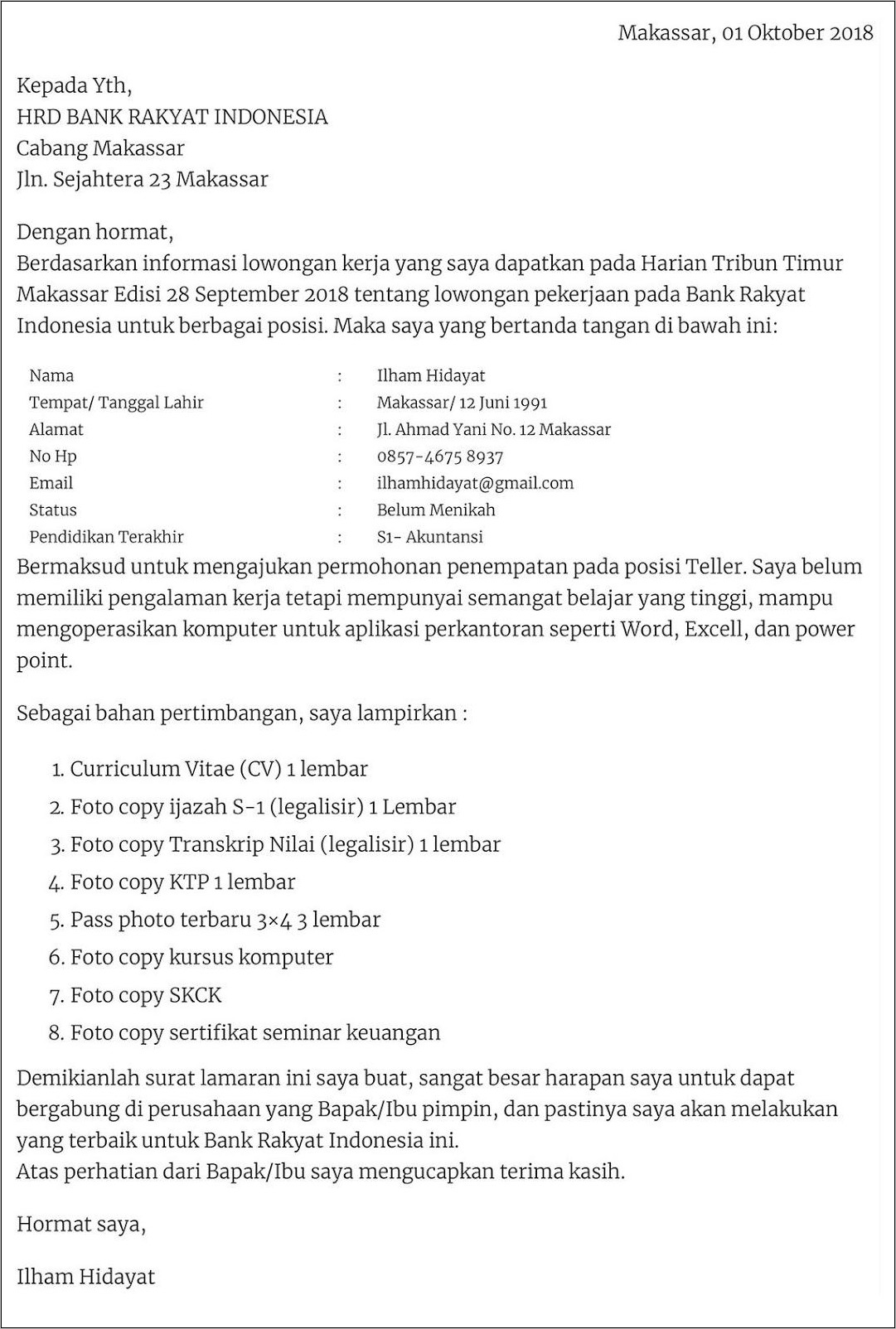 Detail Contoh Surat Lamaran Kerja Bri Nomer 52