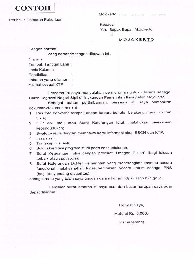 Detail Contoh Surat Lamaran Kerja Cpns 2018 Nomer 36