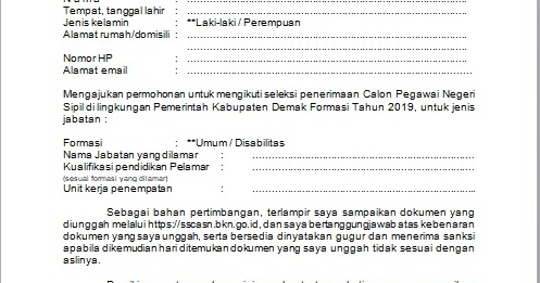 Detail Contoh Surat Lamaran Kerja Cpns 2019 Nomer 26