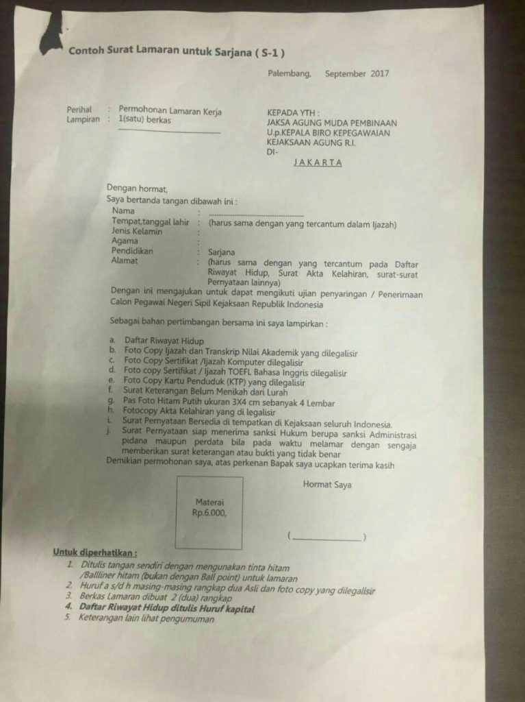 Detail Contoh Surat Lamaran Kerja Cpns Kejaksaan Tulis Tangan Nomer 21